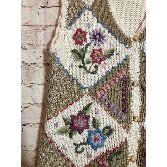 Vintage Adrian Delafield Sweater Vest Womens Medium Bobble Cream Cottage Country - Picture 11 of 12